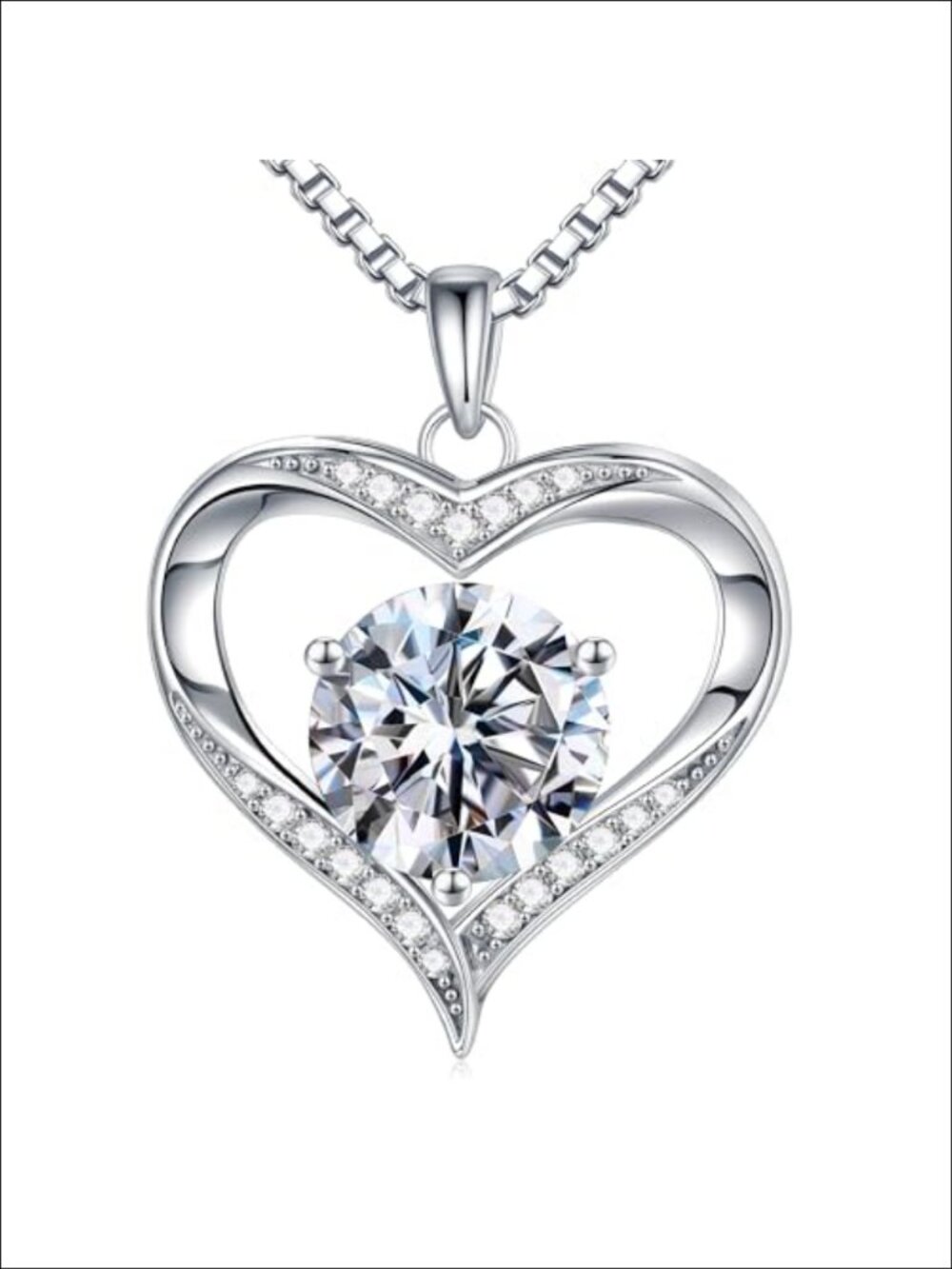 Heart Pendant Moissanite Necklace 925 Sterling Silver 19in Chain Gift